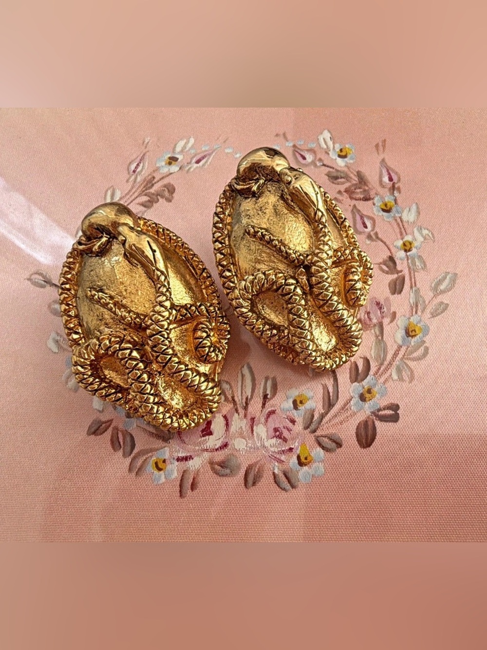 French Designer Chantal de Kerouartz Vintage 1980’s Clip-On Earrings - Gold